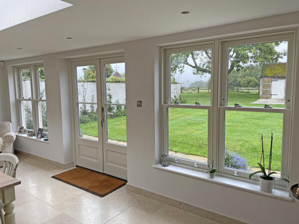 modern sash windows and timber door